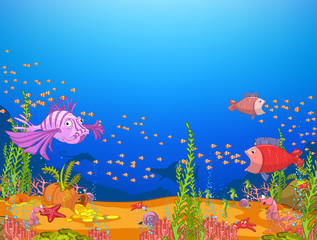 Fototapeta na wymiar Cartoon background of underwater life.