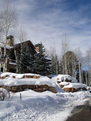 Large house in winter forest,  above Vail Valley,Colorado