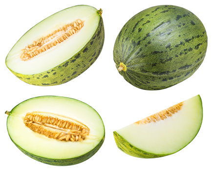 Group Of Green Melons Isolated On White Background