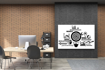 Front view of horizontal motivational poster on black wall in CE