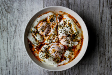 Cilbir / Poached Egg in Yogurt with Spicy Frothed Butter.