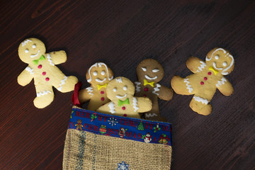 Group of gingerbread cakes in Christmas sock