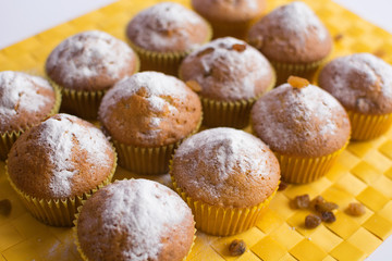 Fresh liver muffins on yellow napkin
