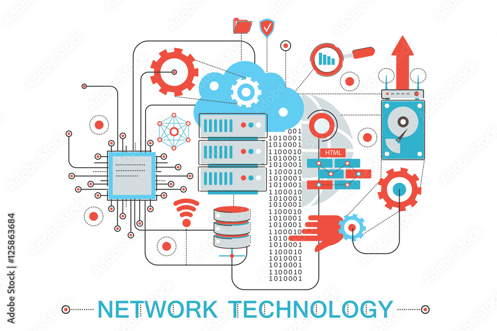 Poster modern graphic flat line design style infographics concept of global network technology with icons, 
