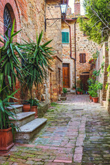 Fototapeta na wymiar Alley in Italian old town, Tuscany, Italy