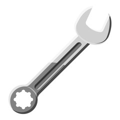 Wrench icon. Gray monochrome illustration of wrench vector icon for web