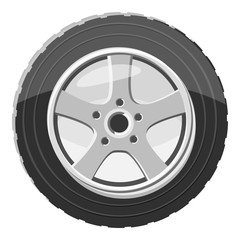 Car wheel icon. Gray monochrome illustration of car wheel vector icon for web