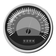 Speedometer at 160 km in hour icon. Gray monochrome illustration of speedometer at 160 km in hour vector icon for web