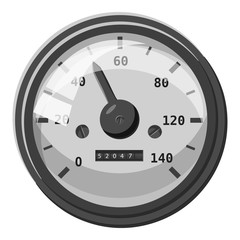 Speedometer with arrow icon. Gray monochrome illustration of speedometer with arrow vector icon for web