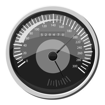 Car speedometer icon. Gray monochrome illustration of car speedometer vector icon for web