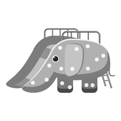 Childrens slide elephant icon. Gray monochrome illustration of childrens slide elephant vector icon for web