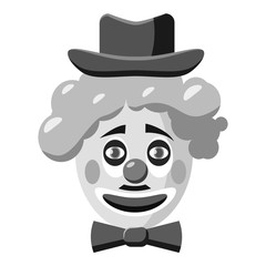 Clown face with hat icon. Gray monochrome illustration of clown face with hat vector icon for web