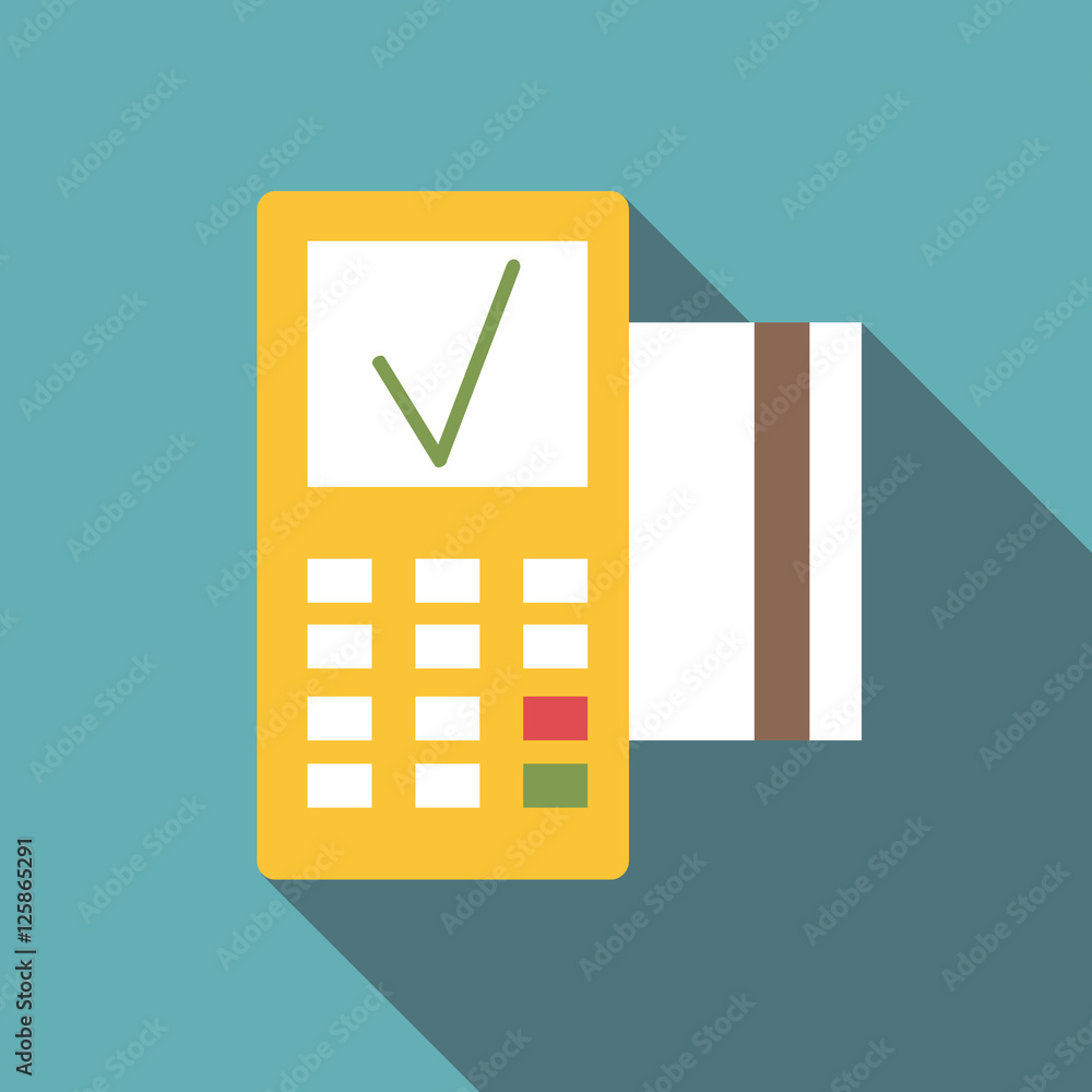 Poster pos terminal icon. flat illustration of pos terminal vector icon for web