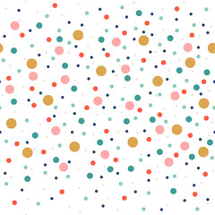 Cute seamless pattern or texture with colorful polka dots on white background. Used for kids background, blog, web design, scrapbooks, party or baby shower invitations and wedding cards.