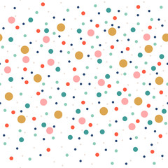 Cute seamless pattern or texture with colorful polka dots on white background. Used for kids background, blog, web design, scrapbooks, party or baby shower invitations and wedding cards.