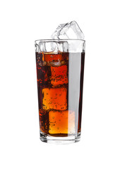 Glass of cola soda drink cold with ice cubes