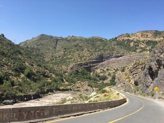 Desert road and mountains