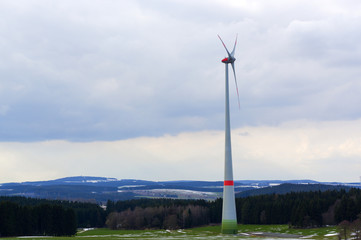 winter landscape with Wind turbines generating electricity