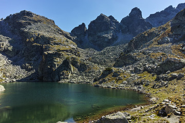 Fototapeta na wymiar Landscape of The Scary lake and Kupens peaks, Rila Mountain, Bulgaria