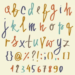 Vector alphabet. Hand drawn letters. Letters of the alphabet written with a brush. ABC Painted Letters and numbers. Modern Brushed Lettering. Painted Alphabet. Education.