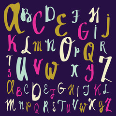 Vector alphabet. Hand drawn letters. Letters of the alphabet written with a brush.