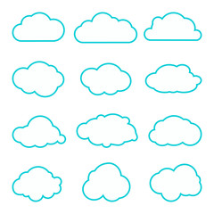 Collection of clouds collection. Thin lines icons. Cloud icons for cloud computing web and app. Different nature cloudscape weather symbols.