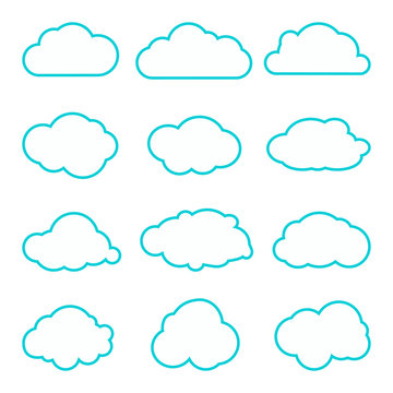 Collection of clouds collection. Thin lines icons. Cloud icons for cloud computing web and app. Different nature cloudscape weather symbols.