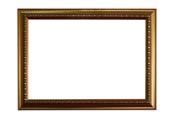 Gold picture frame isolated on a white background.