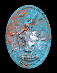 Thailand amulet on black background,select focus