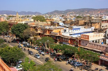 Fototapeta na wymiar Jaipur city seen from Hawa Mahal, Rajasthan, India