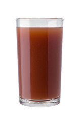 glass of tomato juice isolated on white background with clipping path
