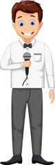 funny host cartoon holding a microphone 