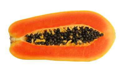 half of papaya on white background