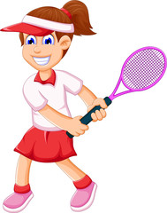 funny young girl playing tennis