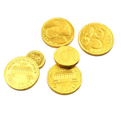 Stack of chocolate euro coins as a concept for finance, isolate