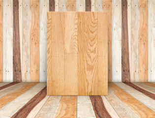 Blank wood canvas at wooden plank room,Mock up template for addi