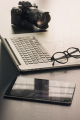 Laptop, tablet and camera