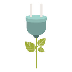 green plant with electric plug icon over white background. energy saving design. vector illustration