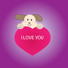 dog holding a heart with concept of love