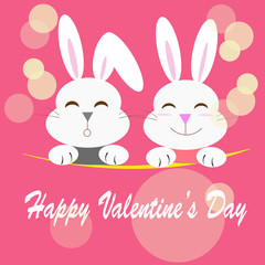 rabbit couple with the message of happy valentine's day