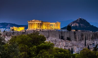 Fotobehang Parthenon van Athene in de schemering, Griekenland © Lambros Kazan