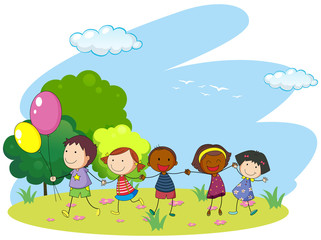Obraz na płótnie Canvas Children holding hands in the park