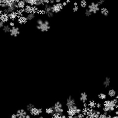 Snowfall background with snowflakes blurred in the dark