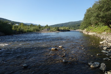 River Shopurka. The mountain river in the Carpathian region. Transcarpathia
