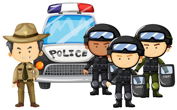 Policeman and SWAT team in uniform