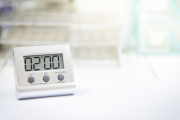 Timer count down laboratory equipment in over white tone.