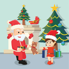 santa giving teddy bear to girl