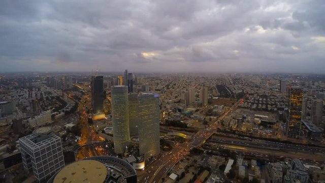 Time lapse - Tel Aviv skyline and highway traffic 
