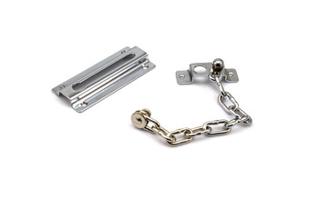 A Part of Stainless steel door chain isolated