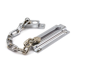 A Part of Stainless steel door chain isolated
